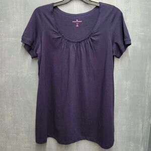 Woman Within Navy Blue 100% Cotton Tunic Top Scoop Neck Medium 14/16